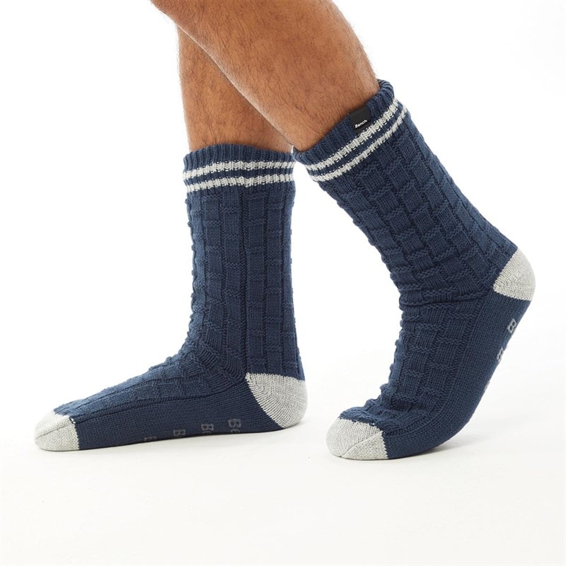 Mens Brookdale Slipper Socks Navy/Grey Marl - Image 3