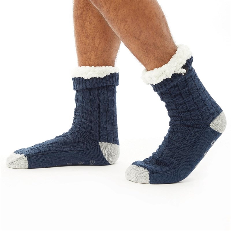 Mens Brookdale Slipper Socks Navy/Grey Marl - Image 4
