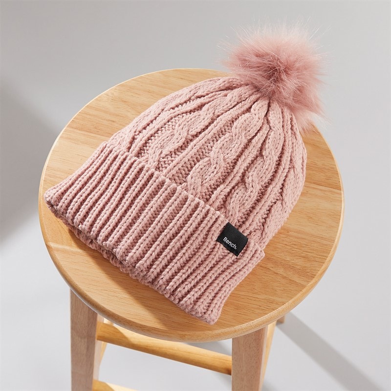 Womens Ivanna Bobble Hat Dusty Pink - Image 3