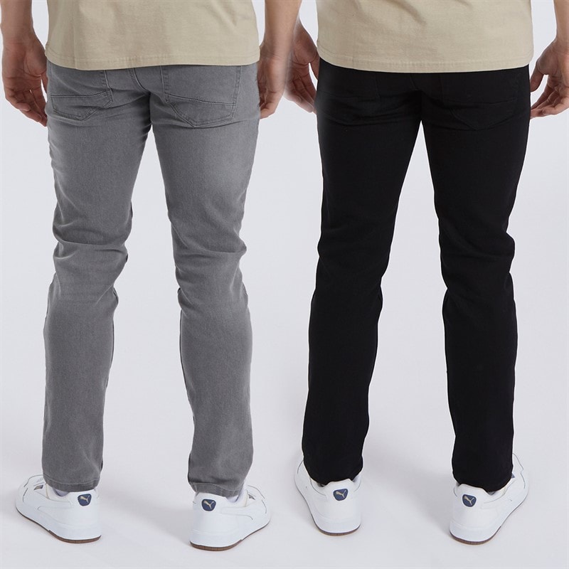Mens Eddie Two Pack Slim Fit Jeans Black/Mid Grey - Image 2