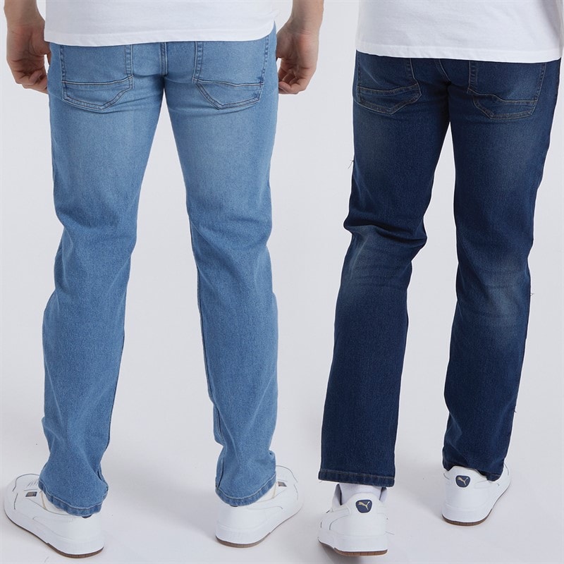 Mens Stuart Two Pack Straight Fit Jeans Indigo/Mid Wash - Image 2
