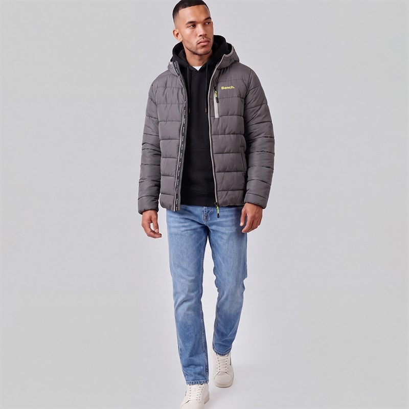 Mens Gaudino Hooded Puffer Jacket Dark Grey - Image 4
