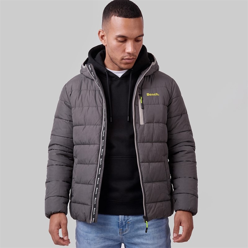 Mens Gaudino Hooded Puffer Jacket Dark Grey - Image 5