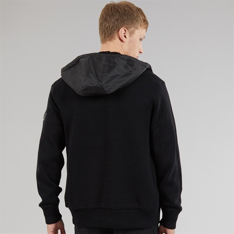 Mens Minski Knitted Hoodie Black - Image 2