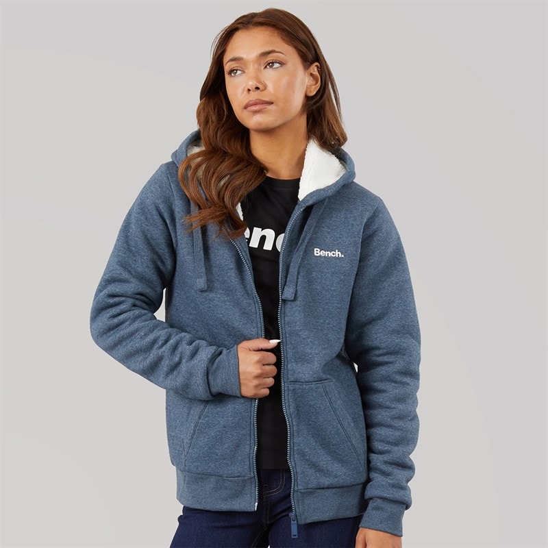 Womens Mintz Teddy Lined Zip Thru Hoodie Navy Marl - Image 3