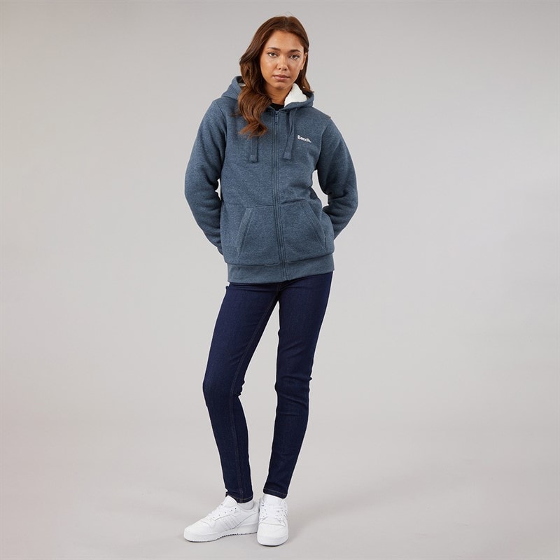 Womens Mintz Teddy Lined Zip Thru Hoodie Navy Marl - Image 4