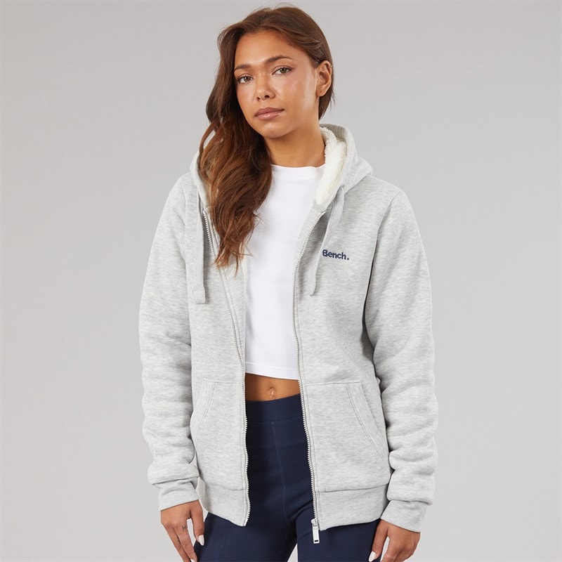 Womens Mintz Teddy Lined Zip Thru Hoodie Grey Marl - Image 3