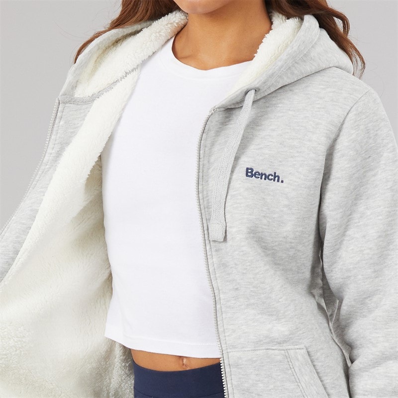 Womens Mintz Teddy Lined Zip Thru Hoodie Grey Marl - Image 5