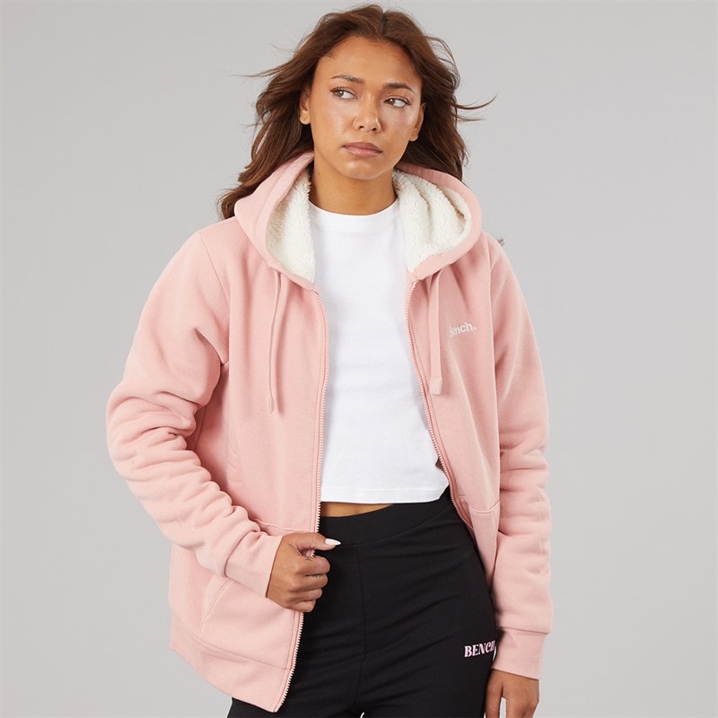 Womens Mintz Teddy Lined Zip Thru Hoodie Blush - Image 3