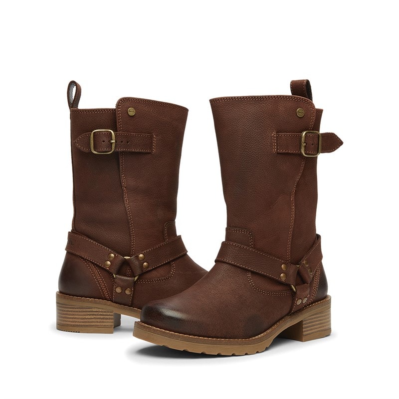 Womens Wardour Buckled Biker Boots Brown - Image 5