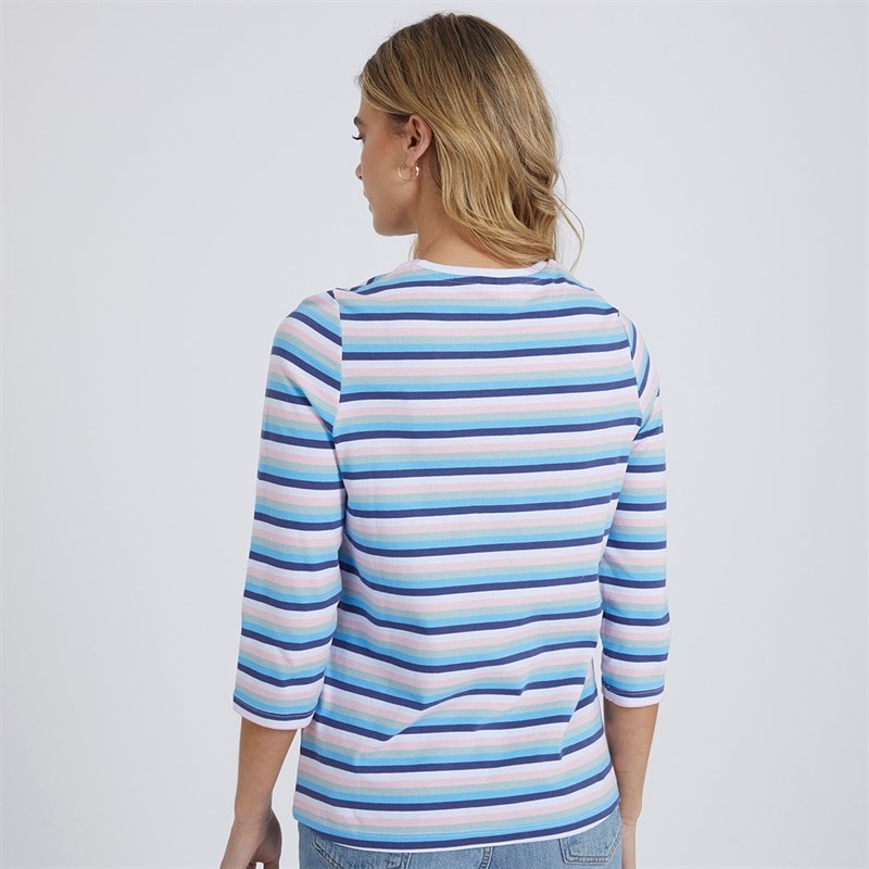 Womens Auborn Long Sleeve T-Shirt White/Light Dusky Pink/Green/Blue/Navy Stripe - Image 2