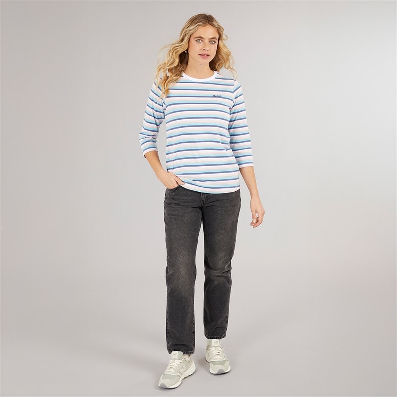 Womens Auborn Long Sleeve T-Shirt White/Light Dusky Pink/Green/Blue/Navy Stripe - Image 4