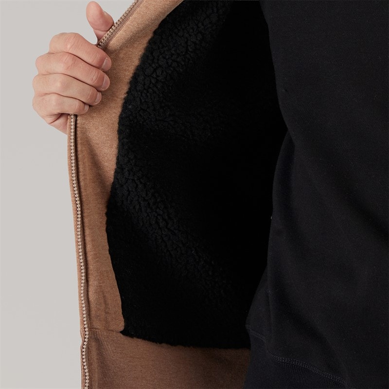 Mens Baraz Borg Lined Hoodie Taupe Marl - Image 3