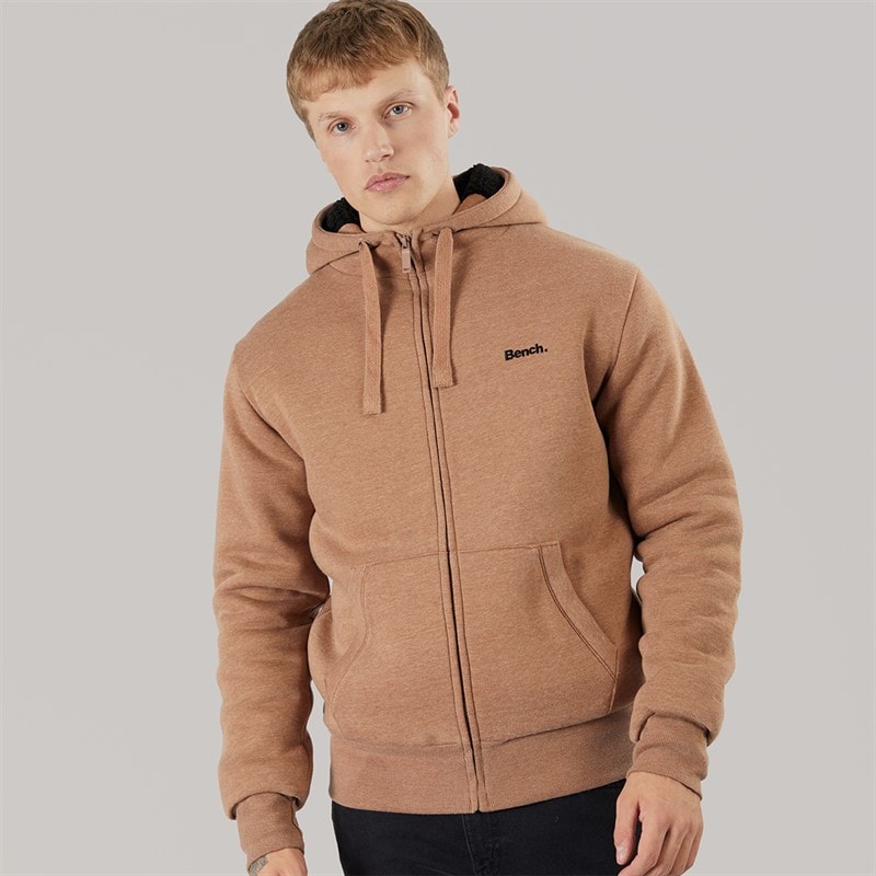 Mens Baraz Borg Lined Hoodie Taupe Marl - Image 5
