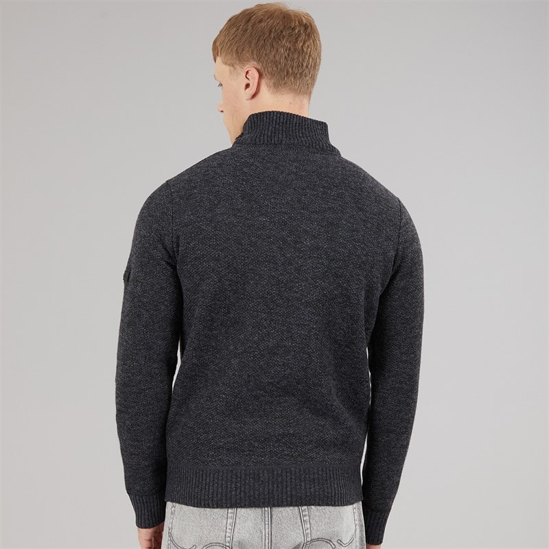 Mens Palacio 1/4 Zip Funnel Neck Jumper Dark Grey Marl - Image 2