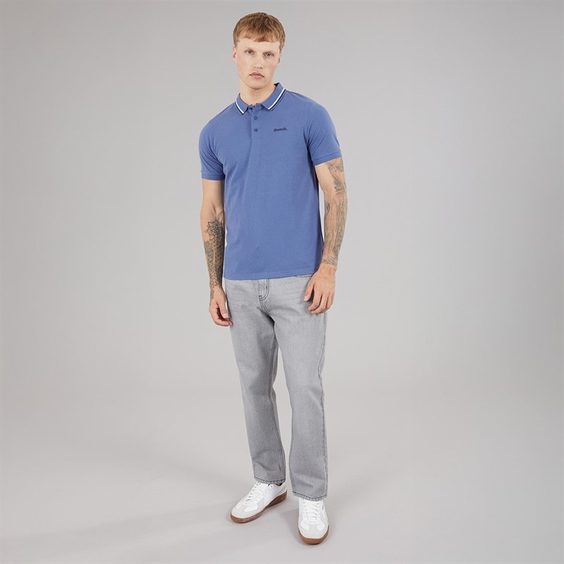 Mens Gruff Polo Shirt Mid Blue - Image 4