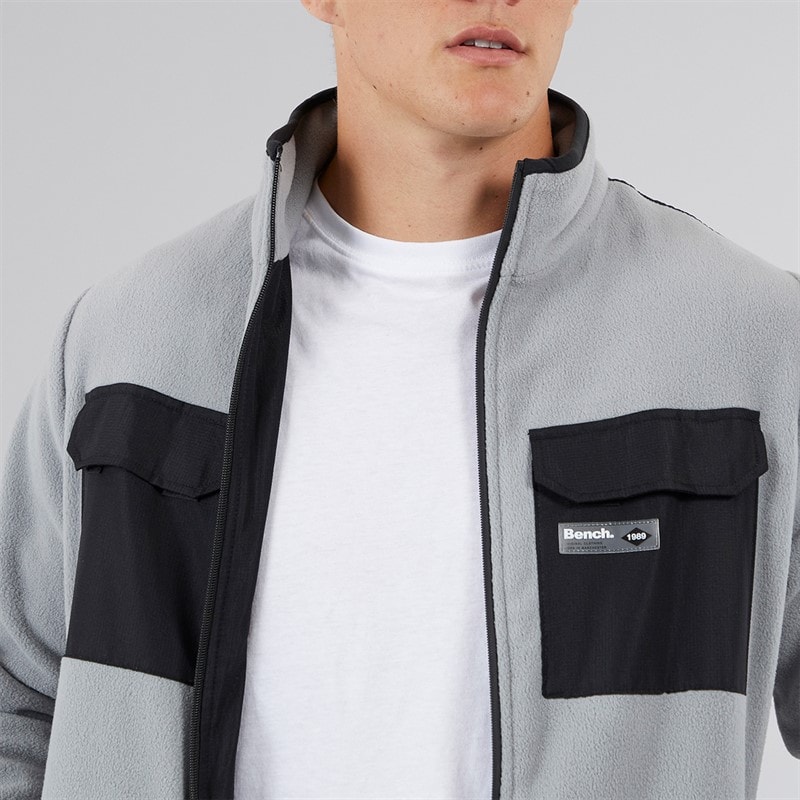 Mens Anders Funnel Neck Fleece Circular Grey - Image 3