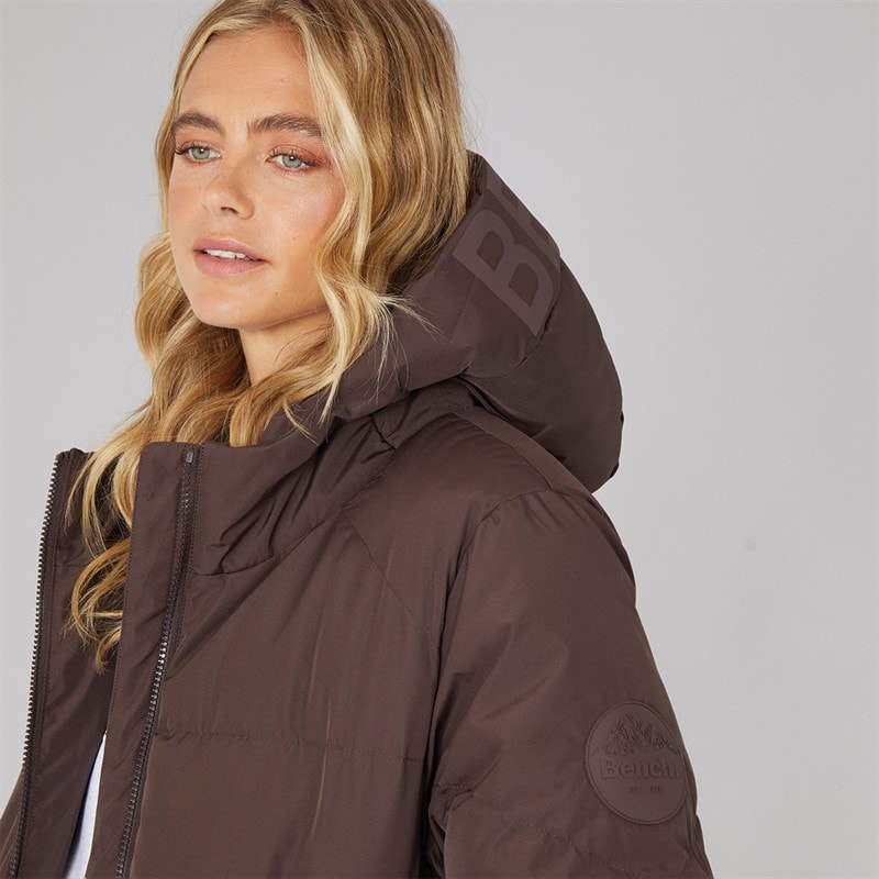Womens Elli Maxi Length Waterproof Jacket Coffee - Image 3