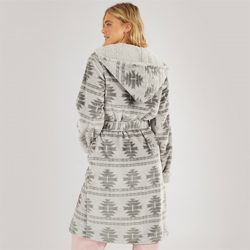Womens Inbee Dressing Gown Grey Fairisle - Image 2