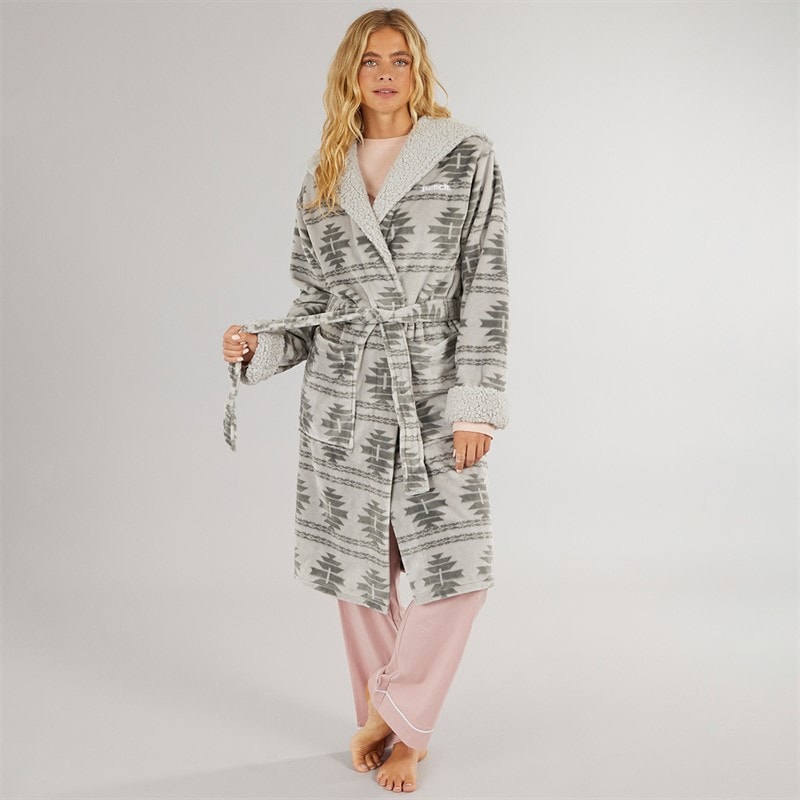 Womens Inbee Dressing Gown Grey Fairisle - Image 3