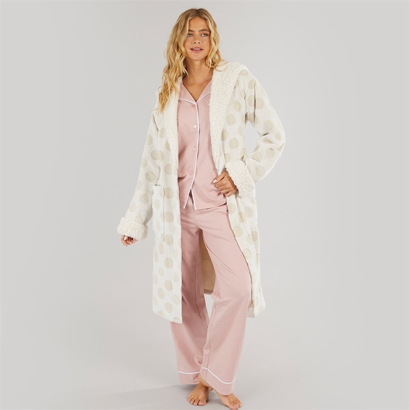 Womens Lindsay Dressing Gown Chalk Polka Dot - Image 3