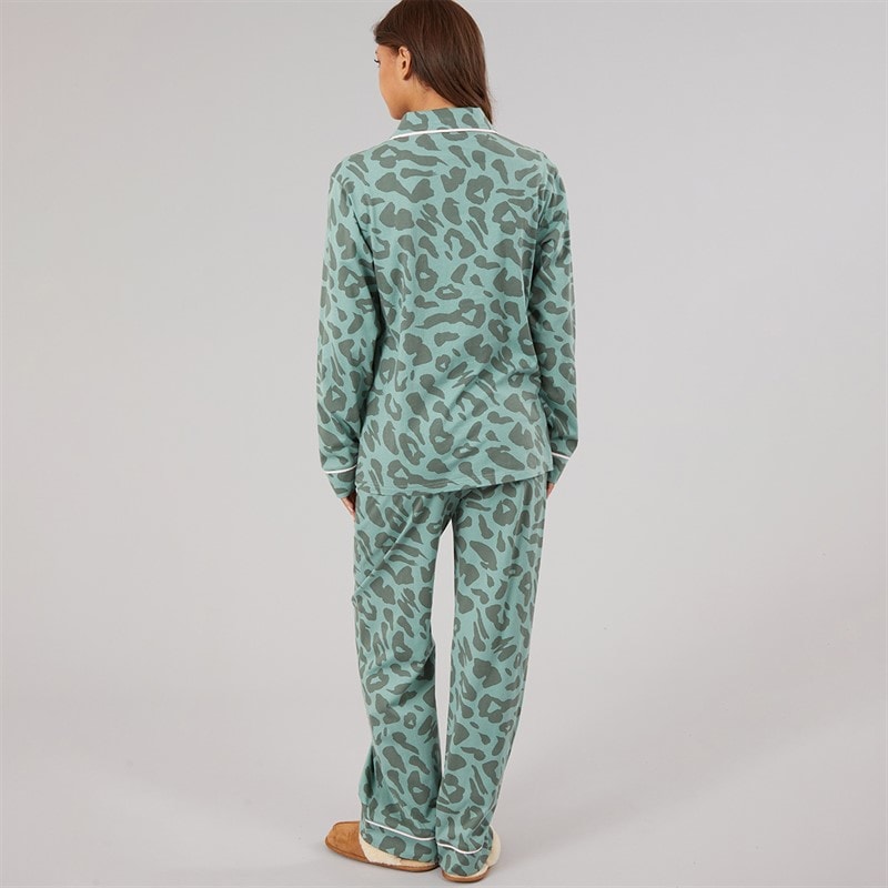 Womens Korda Pyjamas Dark Sage Leopard - Image 2