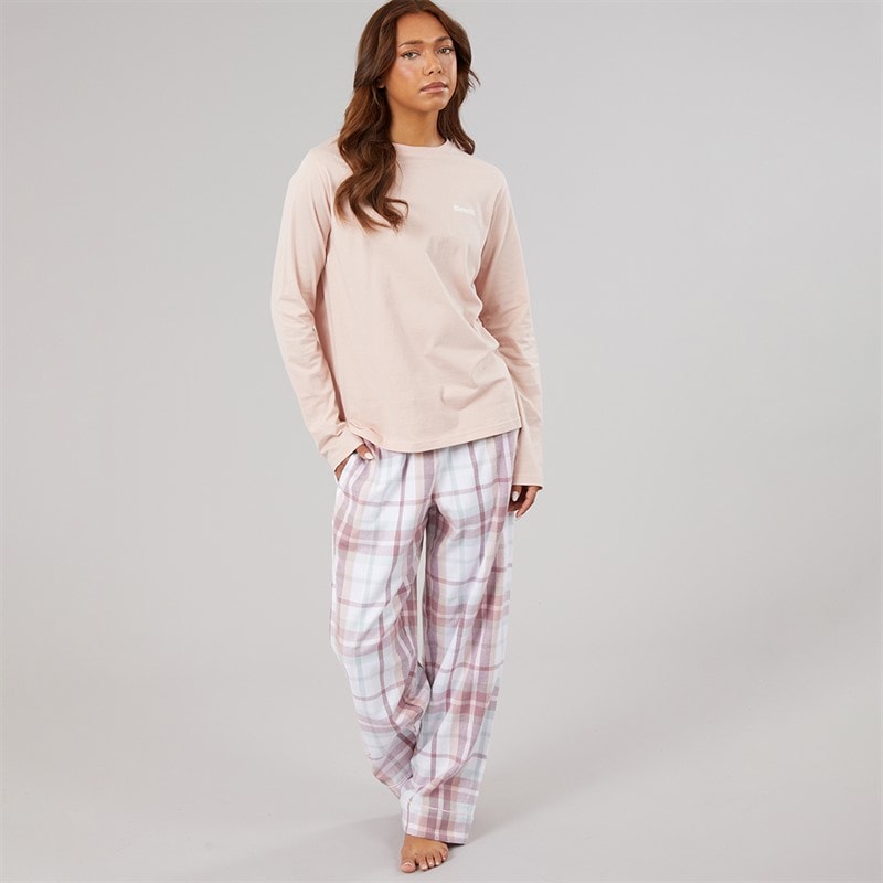 Bench Womens Laril Pyjamas Dusky Pink Taupe Check