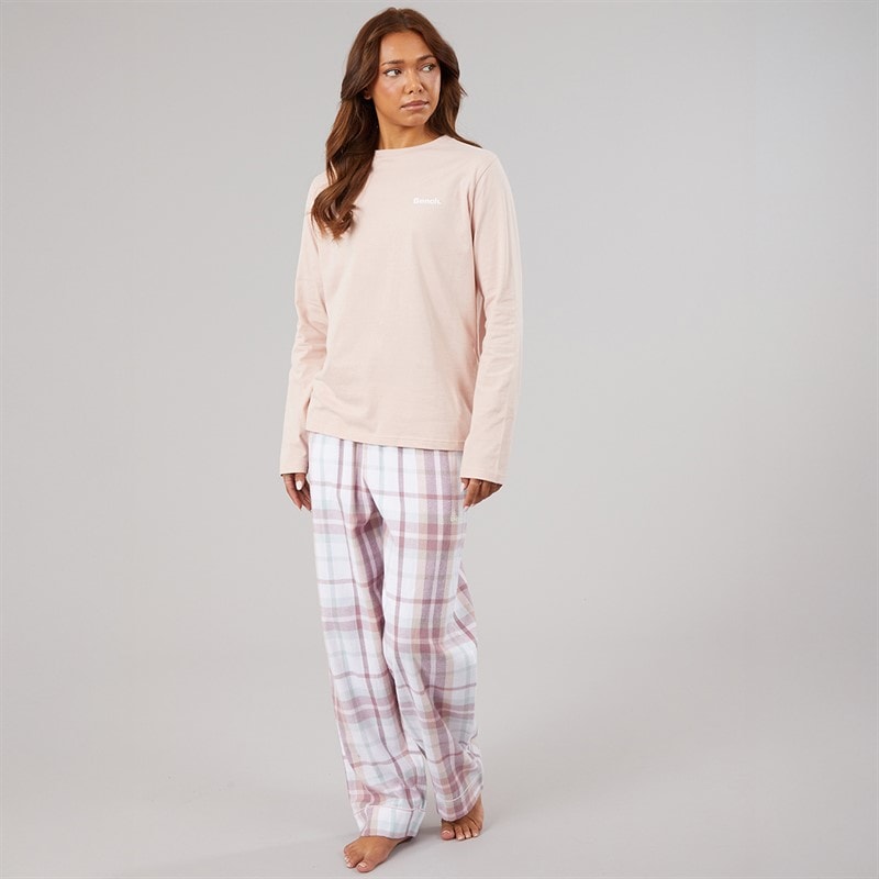 Womens Laril Pyjamas Dusky Pink Taupe Check - Image 4