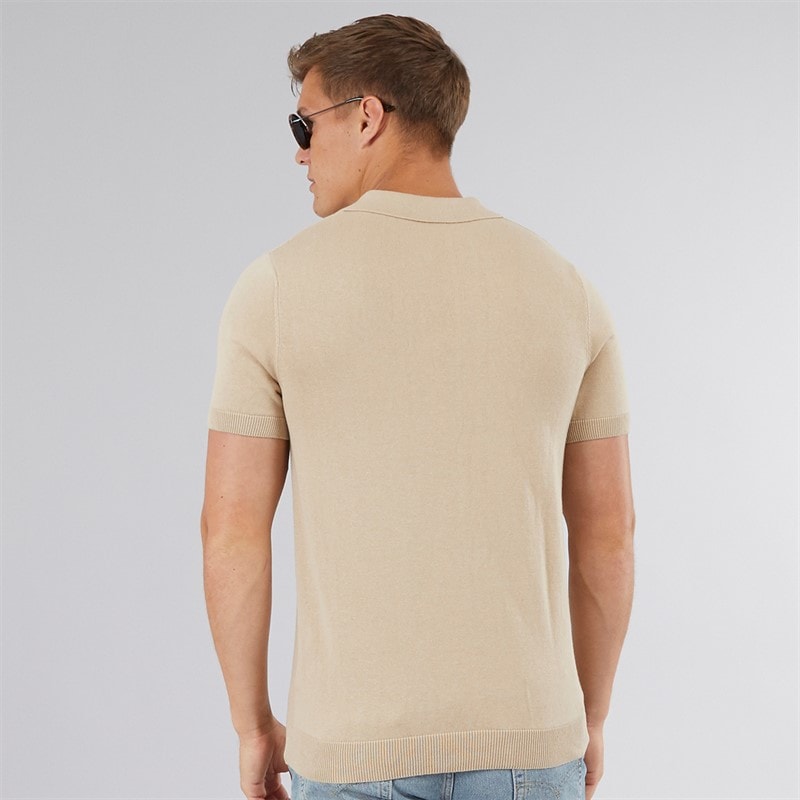 Mens Brescia Knitted Polo Shirt Stone - Image 2