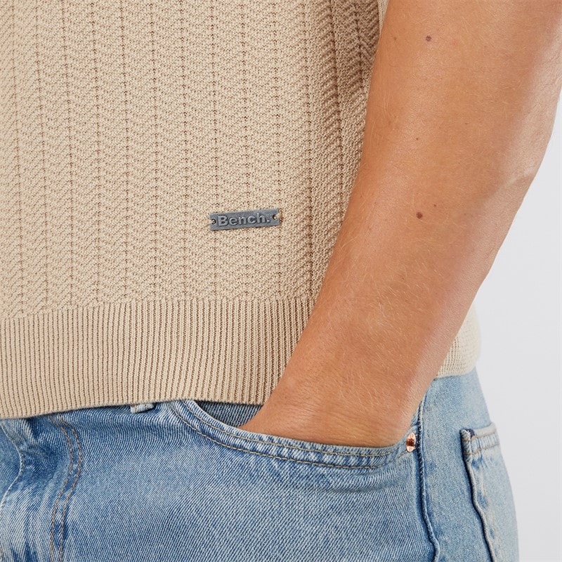 Mens Brescia Knitted Polo Shirt Stone - Image 3