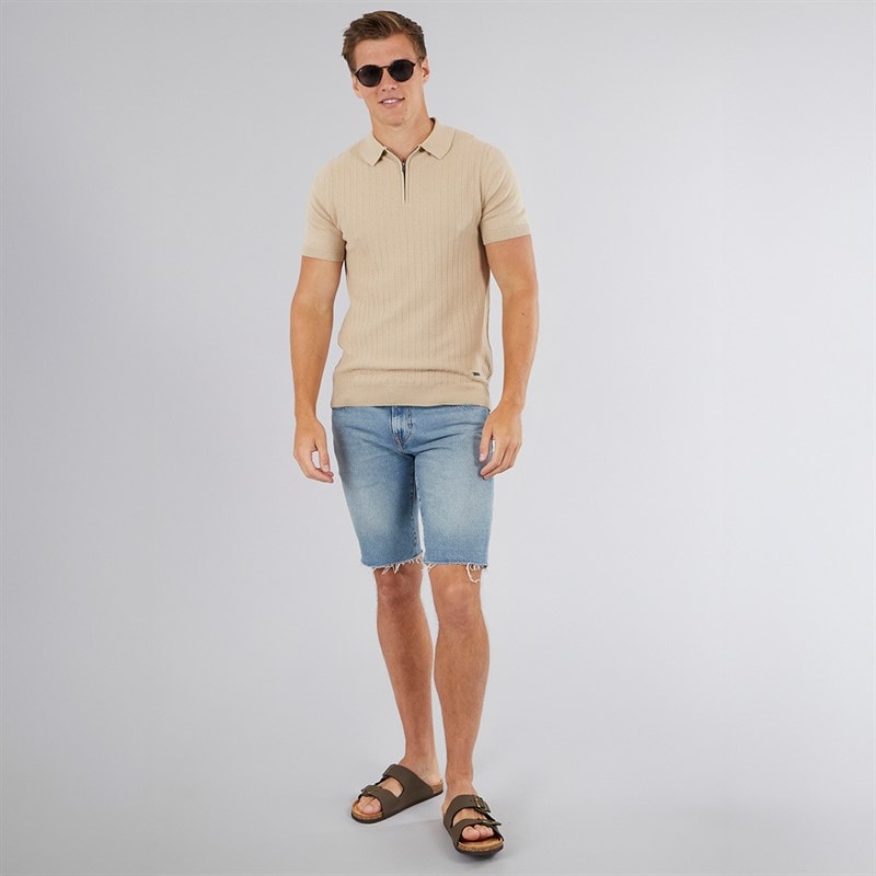 Mens Brescia Knitted Polo Shirt Stone - Image 4