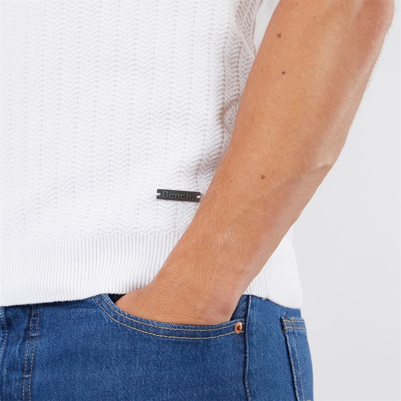 Mens Brescia Knitted Polo Shirt White - Image 3