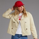 Womens Hip Length Trench Coat Beige