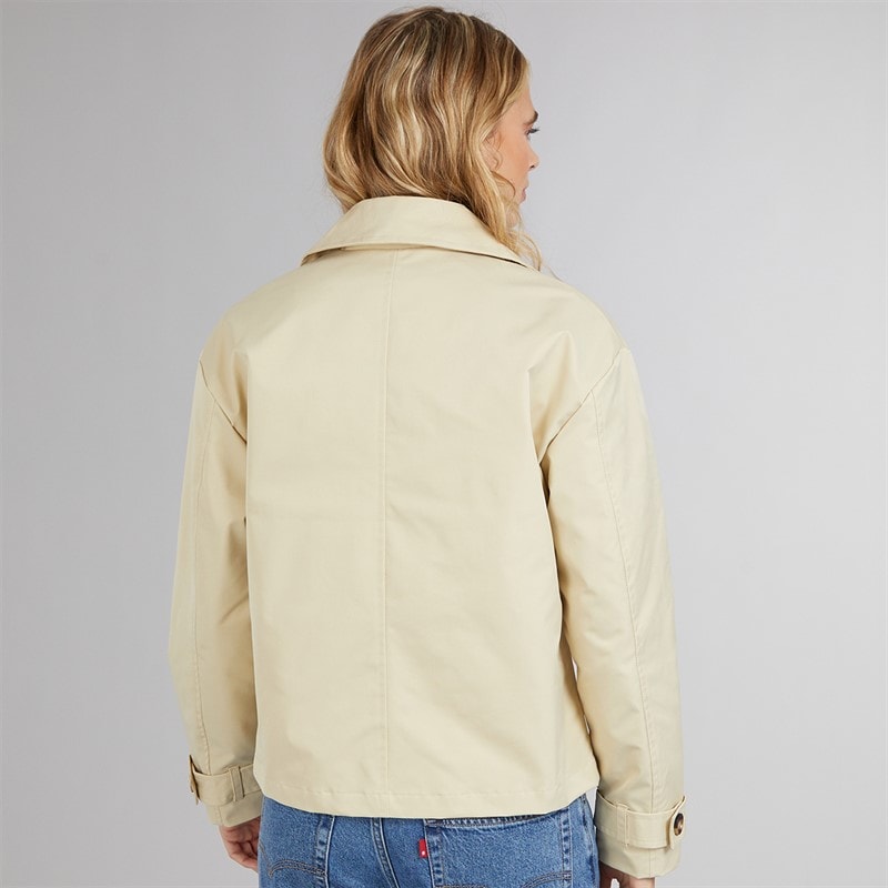 Womens Hip Length Trench Coat Beige - Image 2