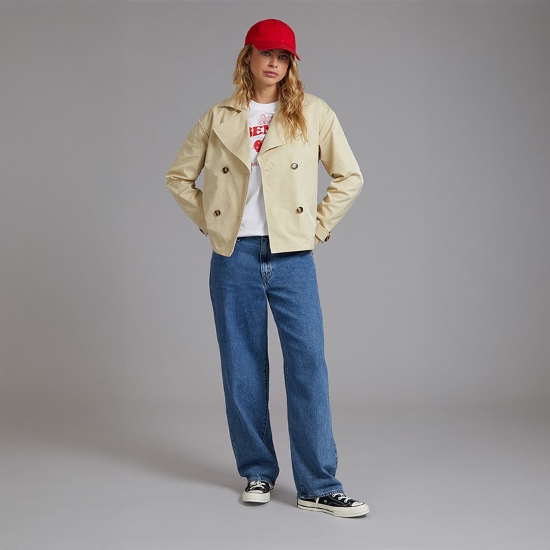 Womens Hip Length Trench Coat Beige - Image 4