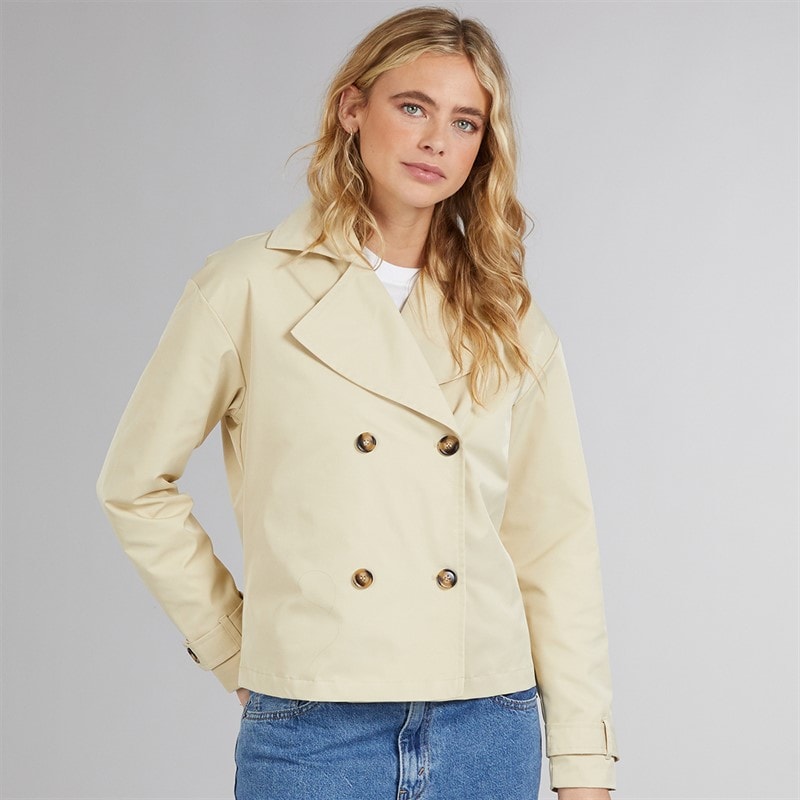 Womens Hip Length Trench Coat Beige - Image 5