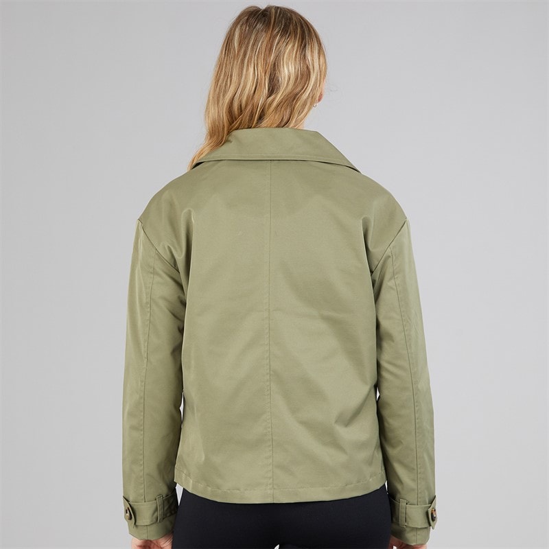 Womens Hip Length Trench Coat Khaki - Image 2