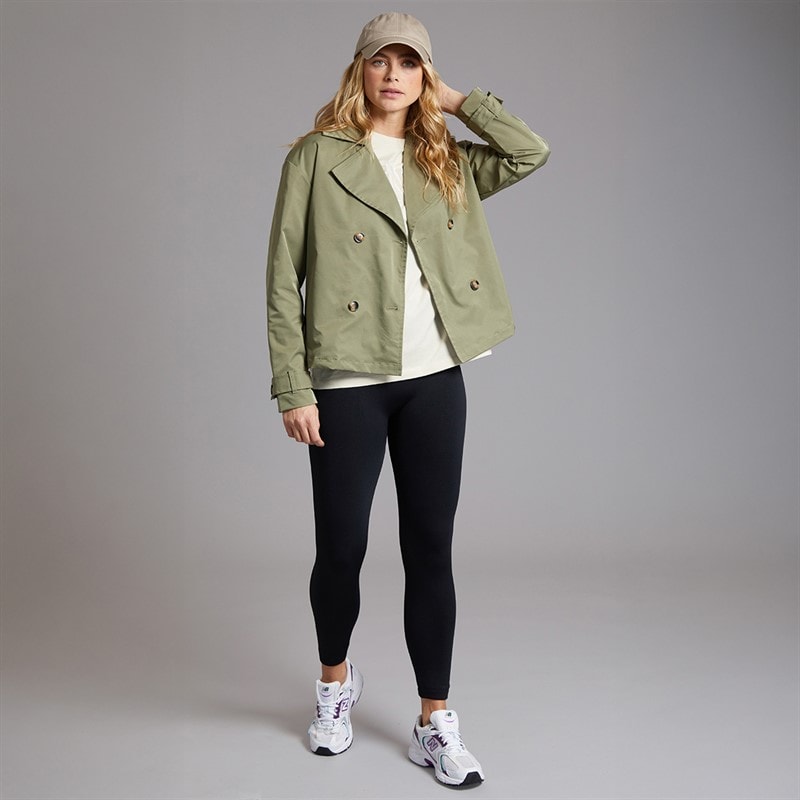 Womens Hip Length Trench Coat Khaki - Image 4