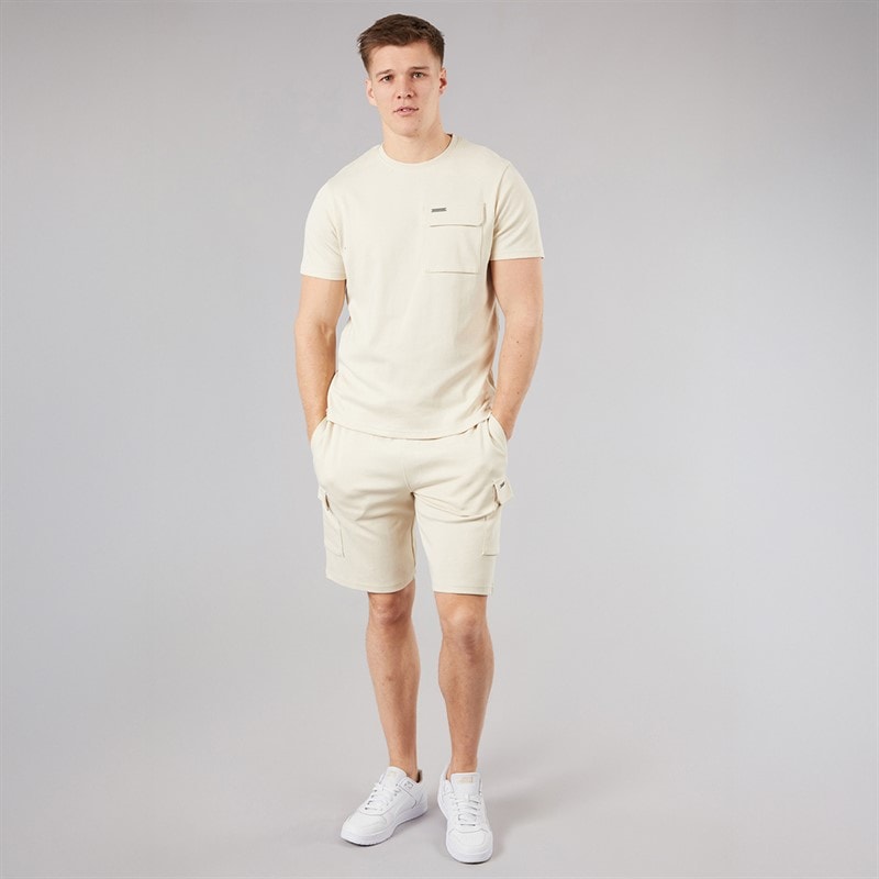 Mens Ludar T-Shirt And Shorts Set Ecru - Image 4