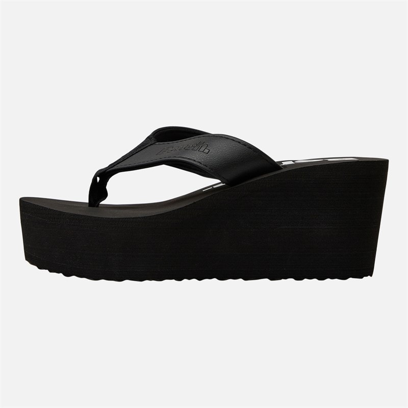 Womens Vacay Chunky Wedge Flip Flops Black Pu - Image 2