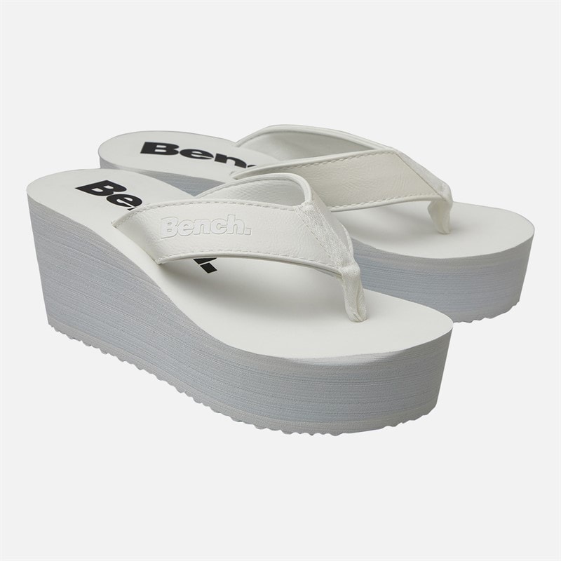 Womens Vacay Chunky Wedge Flip Flops White Pu - Image 5