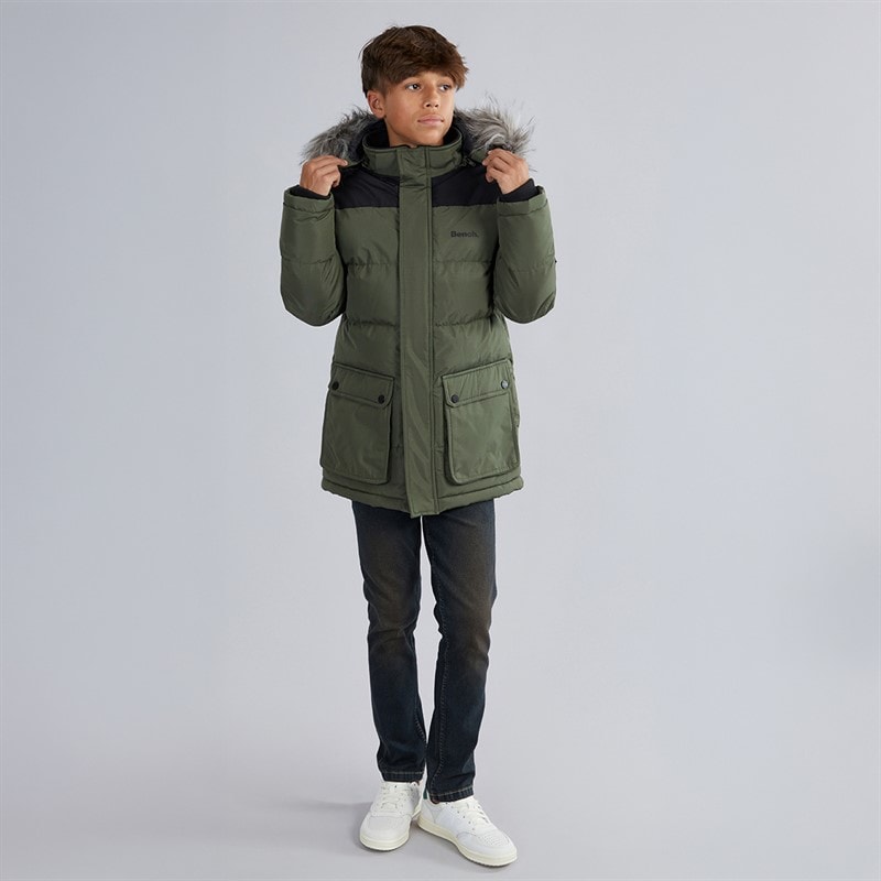 Boys Propp Padded Parka Coat Khaki - Image 4