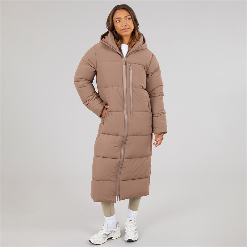 Womens Cinder Long Length Puffer Coat Light Brown - Image 4
