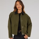 Womens Tayah Cropped Length Utility Coat Dark Olive