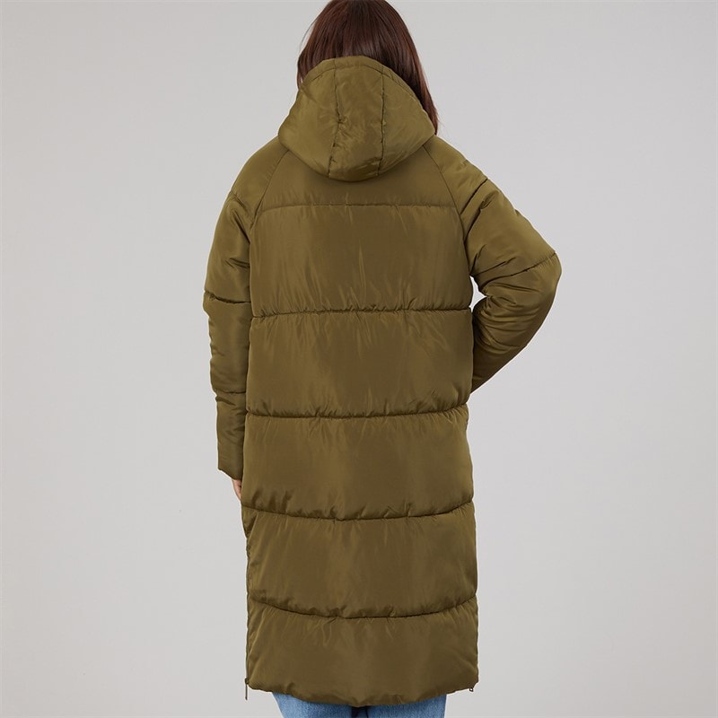 Womens Affy Longline Puffer Coat Dark Olive - Image 2