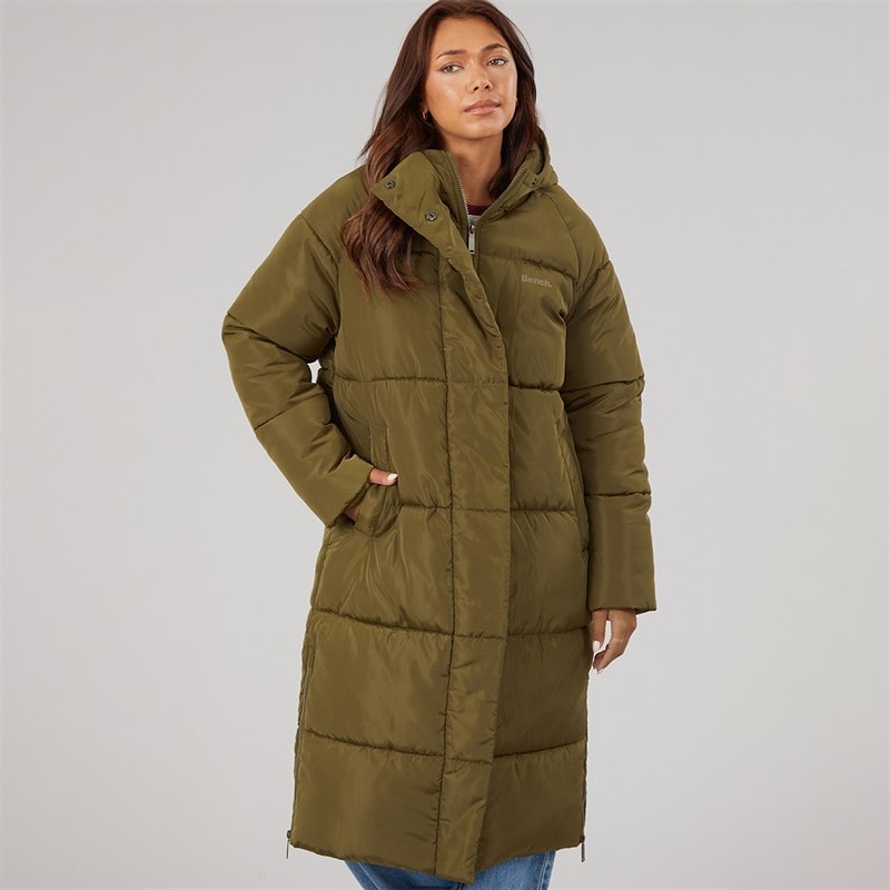 Womens Affy Longline Puffer Coat Dark Olive - Image 3