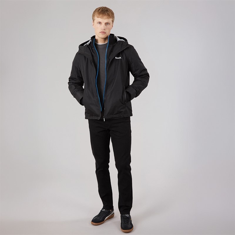Mens Hawn Hooded Coat Black - Image 4