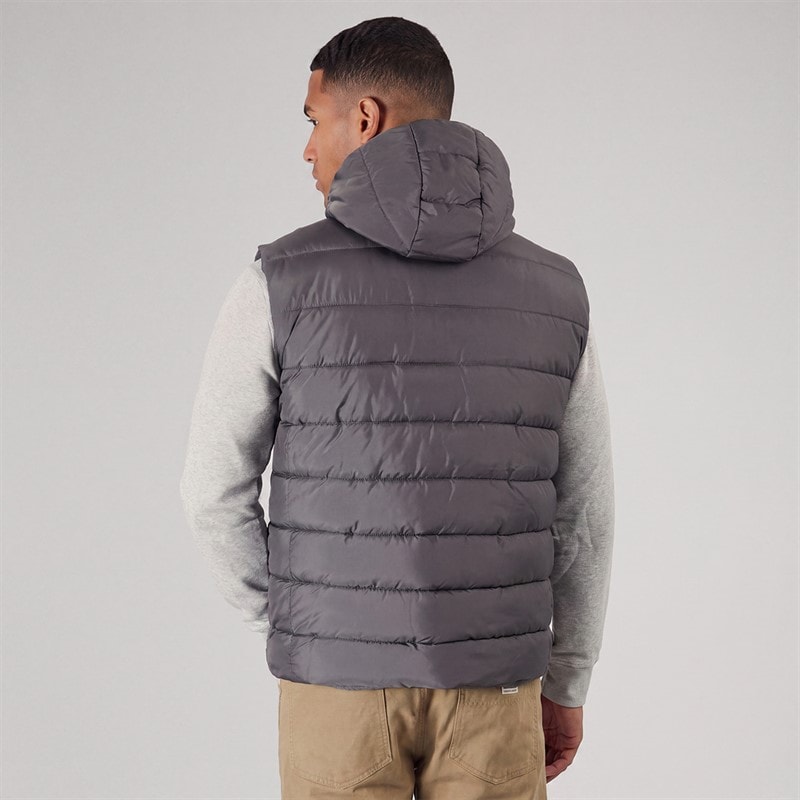 Mens Galban Hooded Puffer Gilet New Dark Grey - Image 2