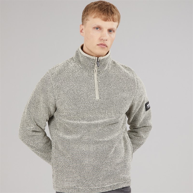 Mens Trevyn 1/4 Zip Funnel Neck Fleece Cream/Dark Grey - Image 3