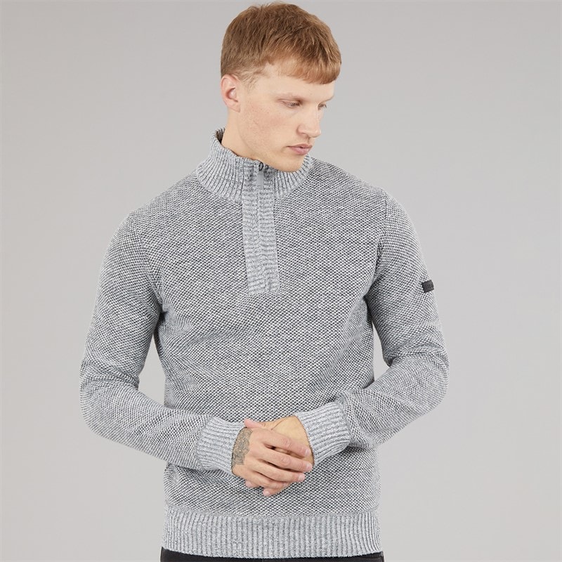 Mens Palacio 1/4 Zip Funnel Neck Jumper Light Grey Marl - Image 3